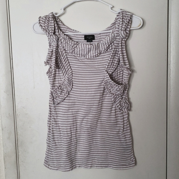 Anthropologie Deletta Tan & White Nautical Striped Tank w/Pleated Details Size S - Picture 1 of 9